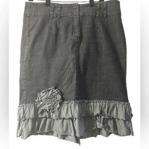 Attention Women’s Gray Denim Upcycled Skirt T-shirt Knit Trim Size 14